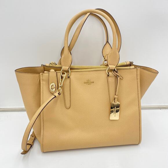 Coach Handbags - Coach Tan Grosgrain Leather Crosby Carryall Top Handle Handbag Crossbody Strap